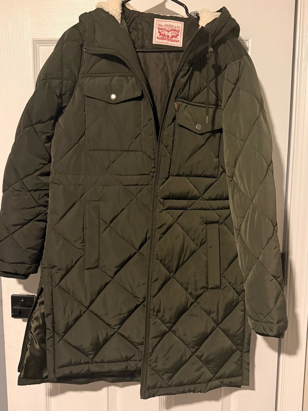Levi's Olive Green Quilted Hooded Puffer Coat